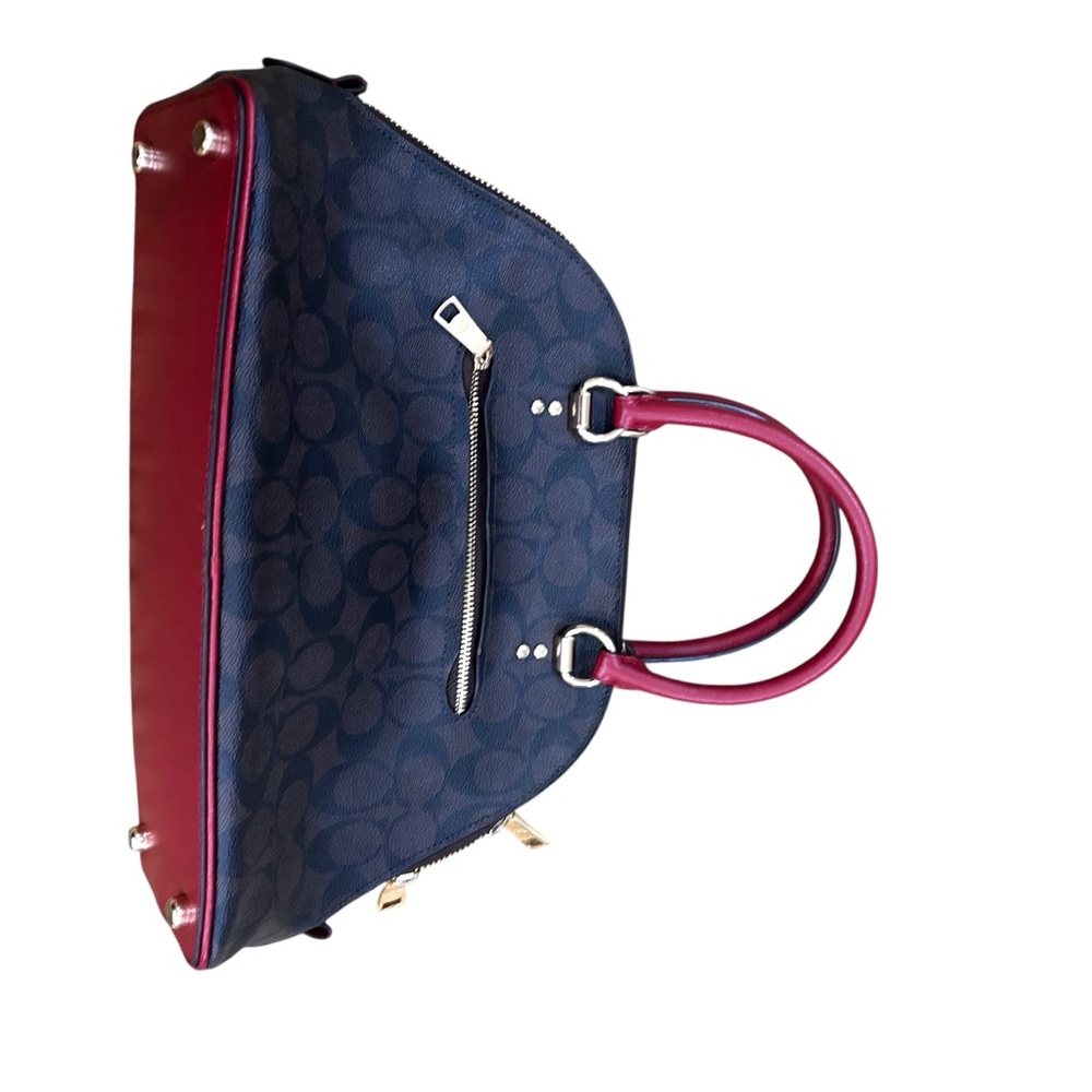 COACH Brown Signature Dome Satchel with Red Handles - Picture 8 of 12